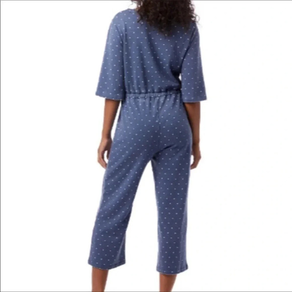 NWT Alternative Bay Blue Pin Dot Piper Cross Front Cropped Jumpsuit XS Dots - Picture 2 of 5